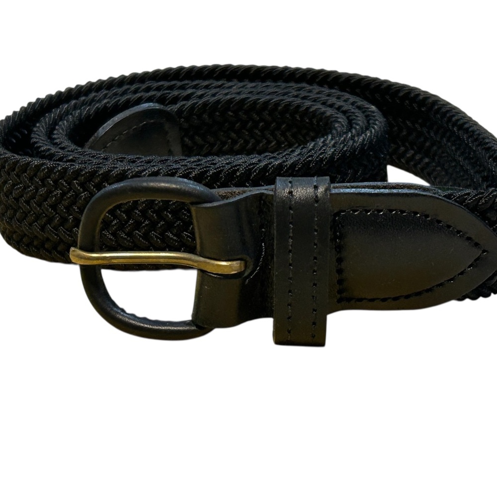 Thomas Bates Woven Belt Black w/ Leather Tips Buckle 42